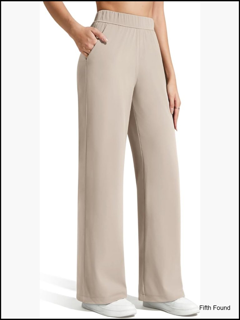 Wide Leg Yoga Dress Pants With Pockets High Rise Pull On Trousers